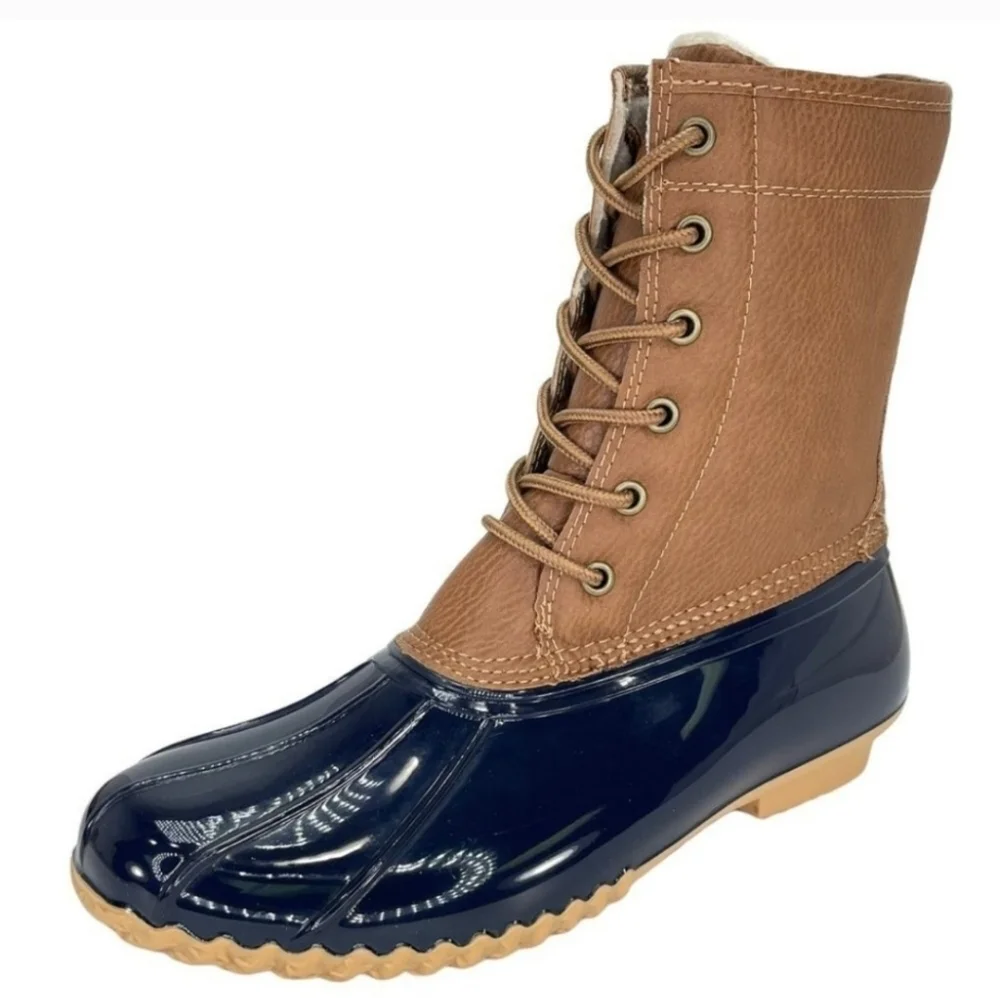 JBU Brown and Blue Winter Rain Boots Waterproof Design